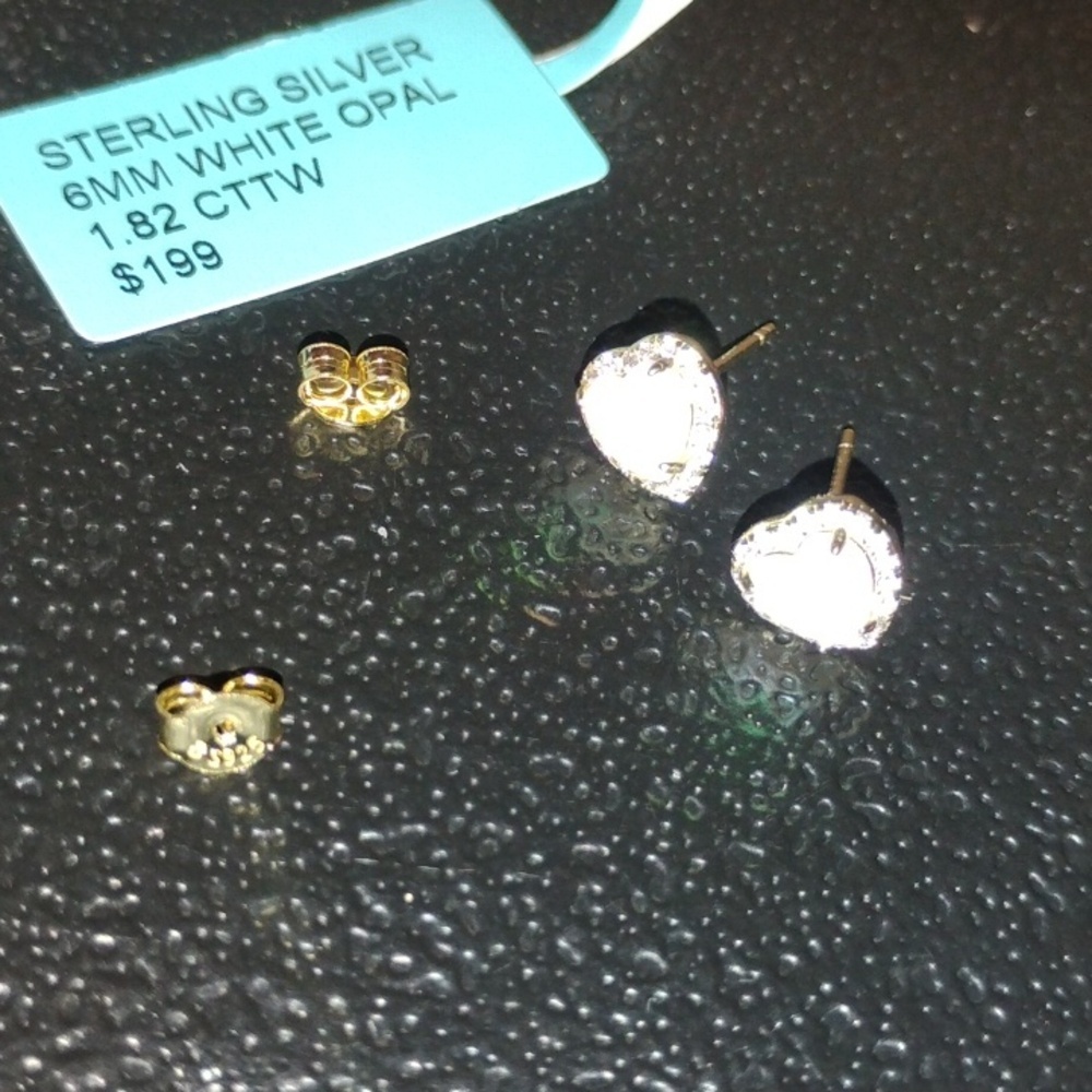 Sterling Silver White Opal Earrings - Picture 5 of 6